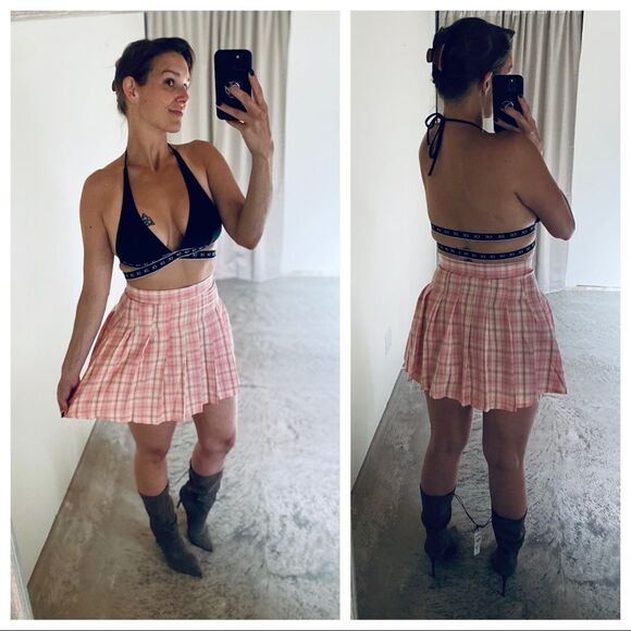 SHEIN Pleated Mini Skirt Plaid Pink Yellow Party Going Out Club - Picture 1 of 10